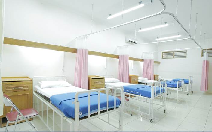 The interior of a hospital room.